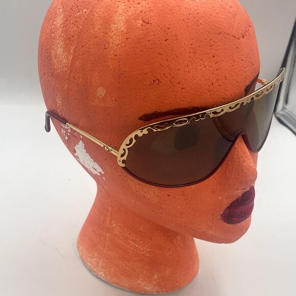 Vintage Christian Dior 2501 Sunglasses Gold Tone Red Frame Brown Polarized Lens - Picture 10 of 13
